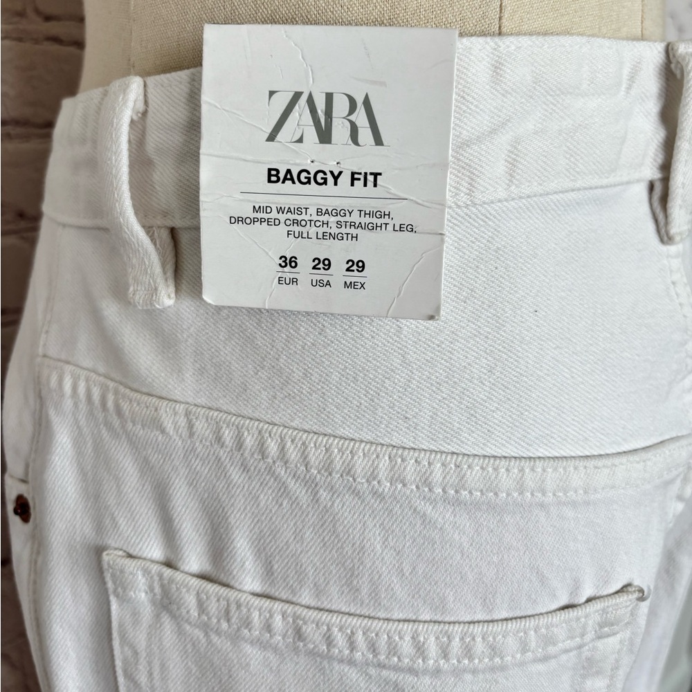 ZARA Baggy Fit Mid Rise Dropped Crotch Straight Leg White Denim Jean--NWT--29 - Picture 11 of 16